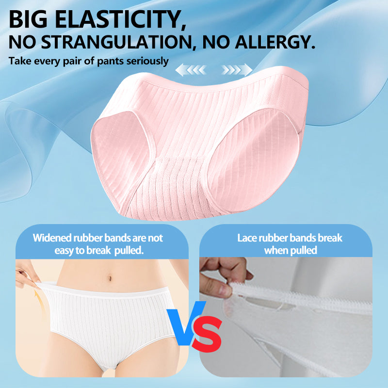 7Pcs Women 7A Antibacterial Disposable Underwear, 100%  Cotton Sterile Individually Wrapped Panties, High Elastic No Wash Travel Postpartum Maternity Disposable Briefs