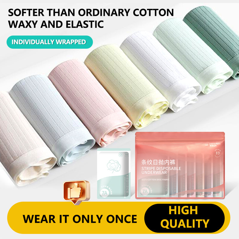 7Pcs Women 7A Antibacterial Disposable Underwear, 100%  Cotton Sterile Individually Wrapped Panties, High Elastic No Wash Travel Postpartum Maternity Disposable Briefs
