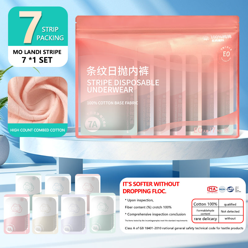 7Pcs Women 7A Antibacterial Disposable Underwear, 100%  Cotton Sterile Individually Wrapped Panties, High Elastic No Wash Travel Postpartum Maternity Disposable Briefs