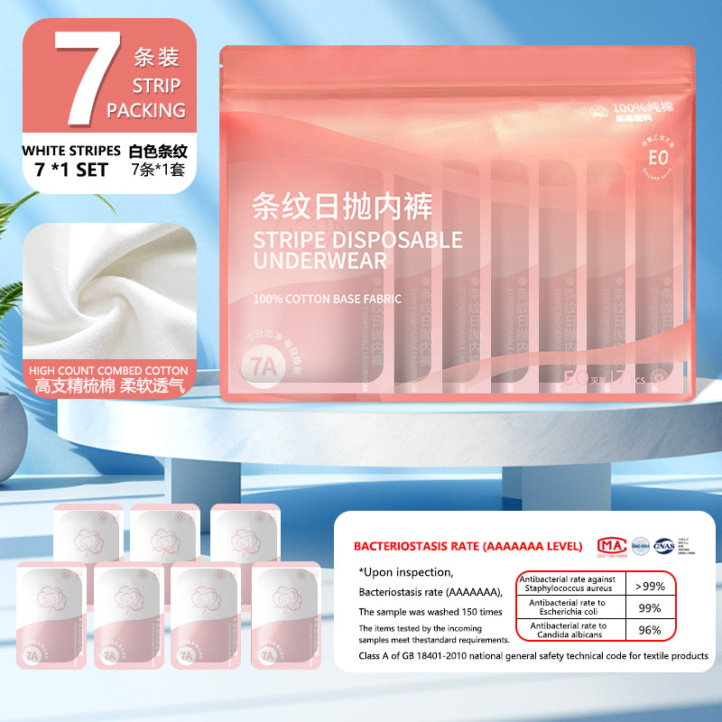 7Pcs Women 7A Antibacterial Disposable Underwear, 100%  Cotton Sterile Individually Wrapped Panties, High Elastic No Wash Travel Postpartum Maternity Disposable Briefs